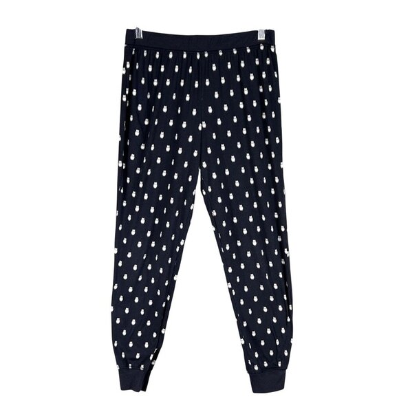 Kate Spade Womens S Navy Blue Owl Henley Jogger PJ Set Long Sleeves Button Front - Picture 2 of 16